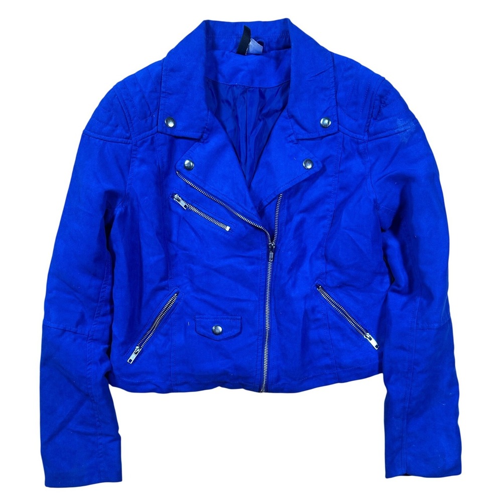 DIVIDED by H&M‎ Blue Faux Suede Moto Jacket Women's Size 12
